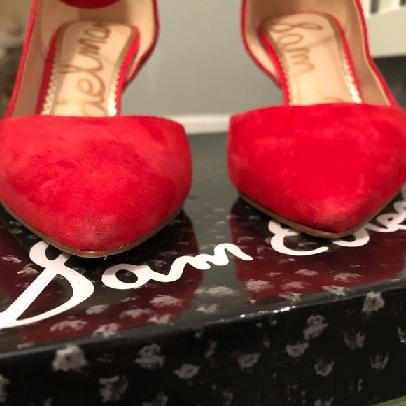 SOLD‼️ Sam Edelman Red Tia Suede Heels - Picture 6 of 7
